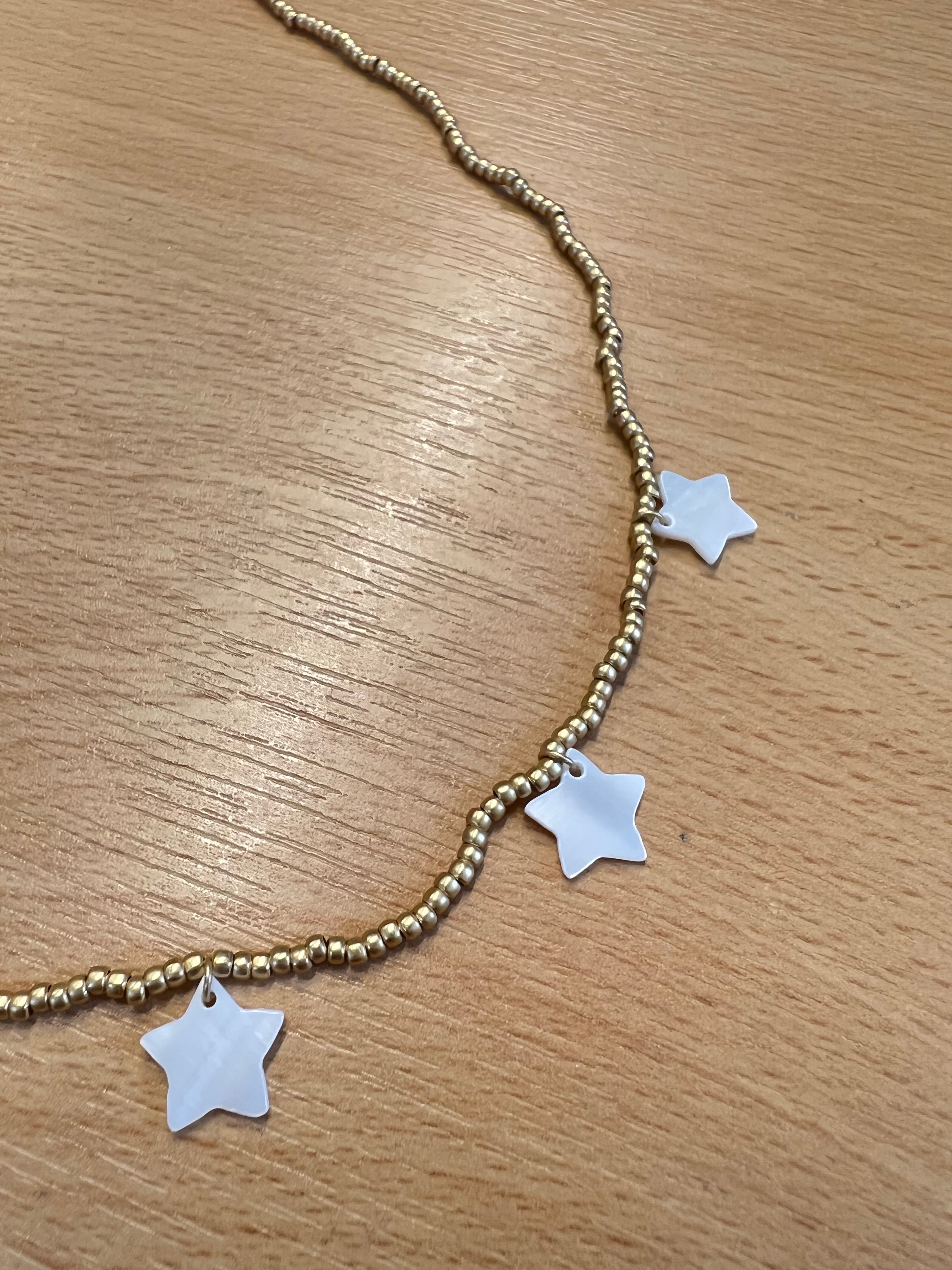 Gold Necklace with Mother of Pearl Stars