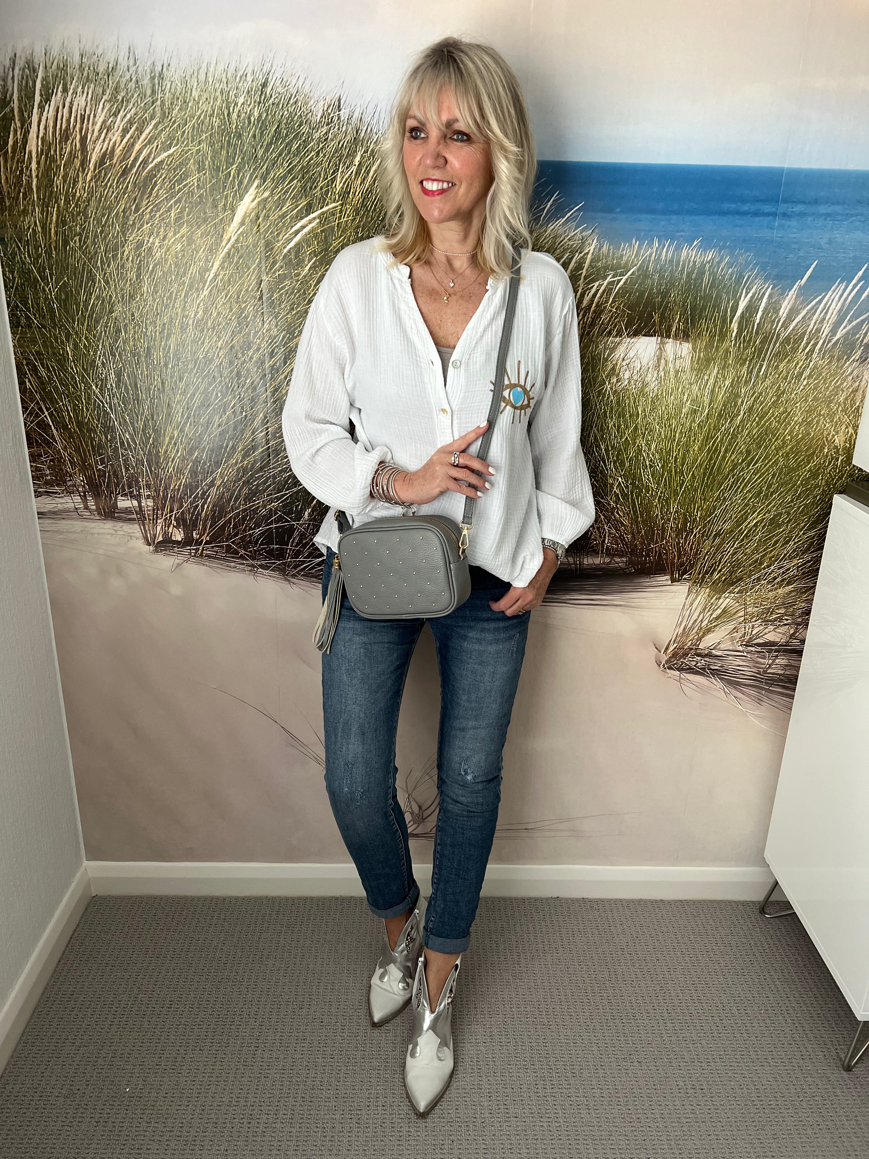 Grey studded bag hotsell