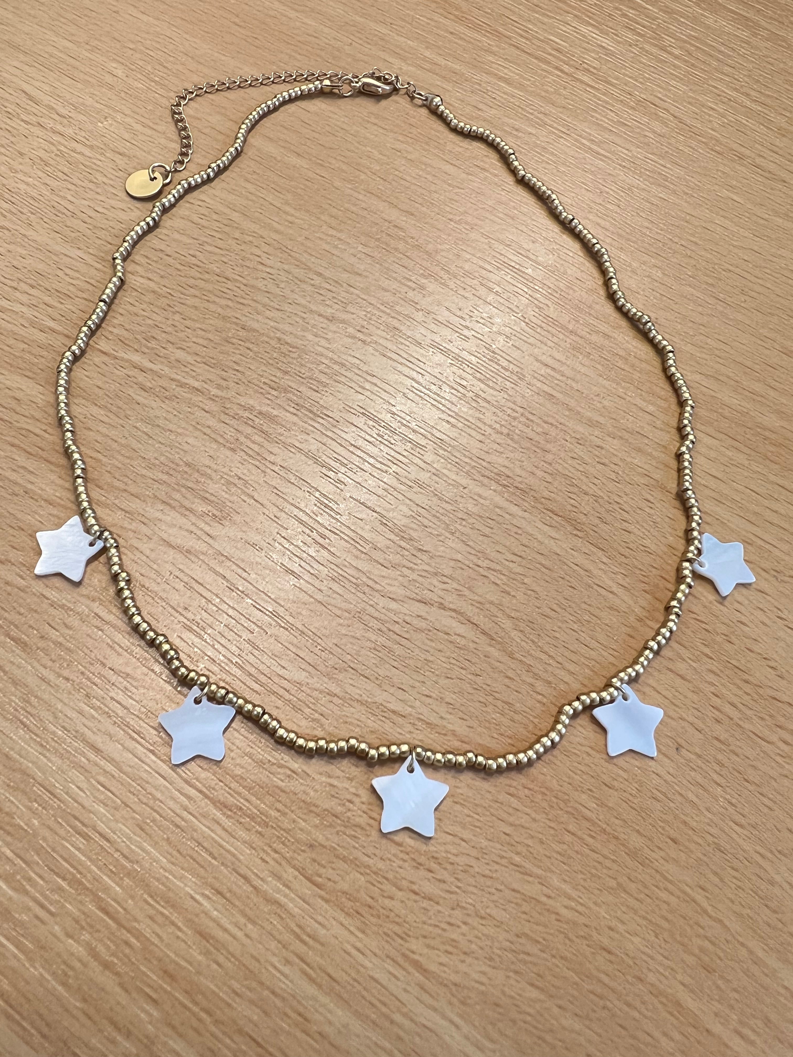 Gold Necklace with Mother of Pearl Stars