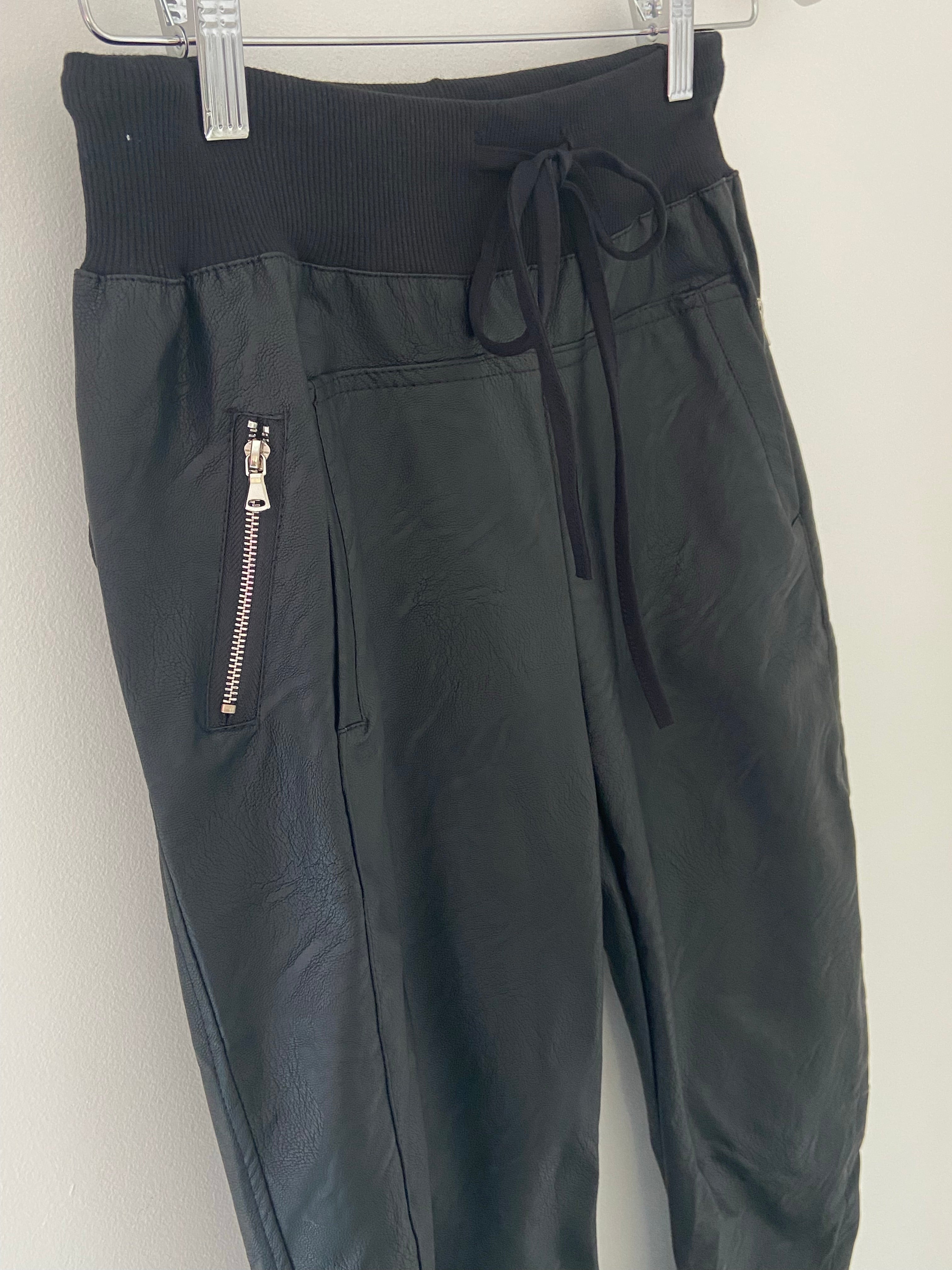 Vegan Leather Joggers in Black