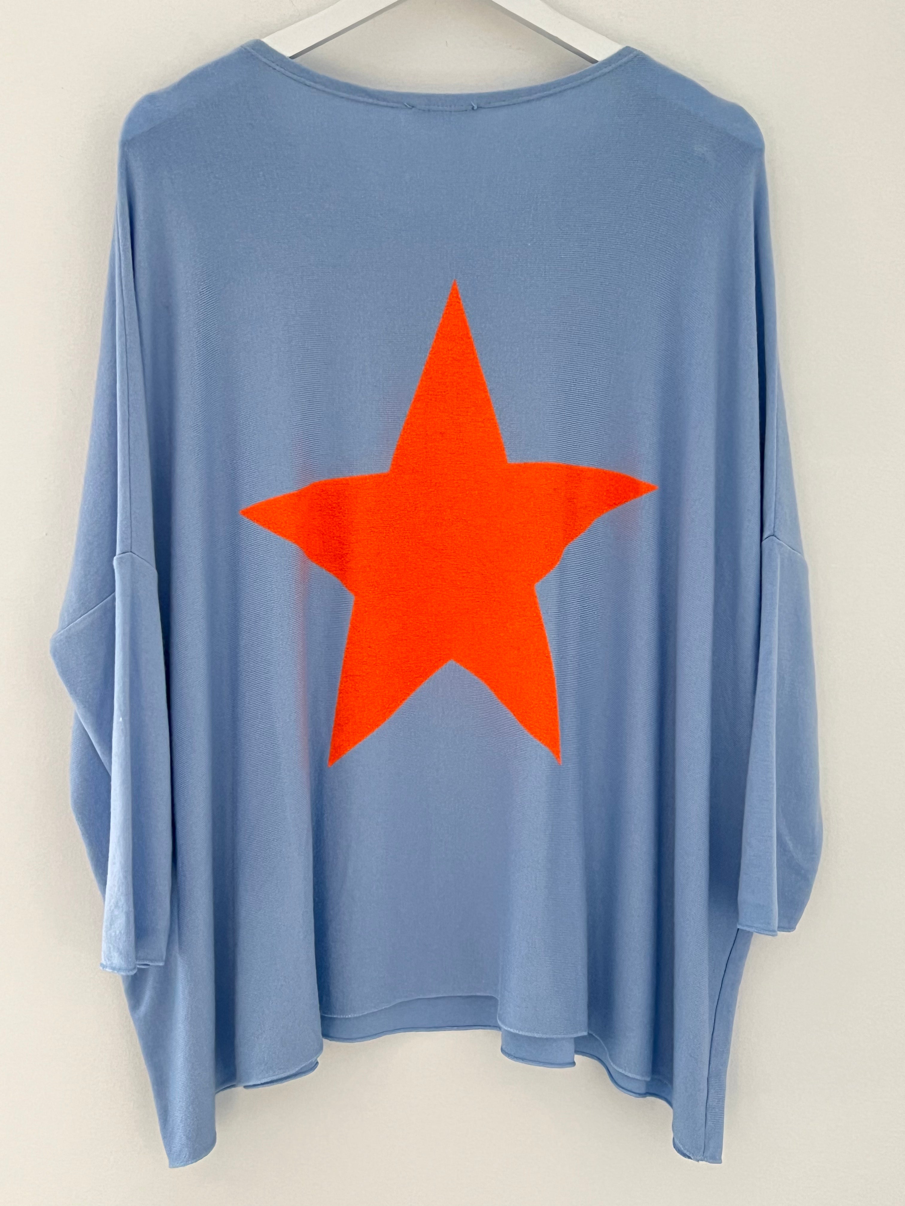Reversible Poncho Star Jumper in Blue/Neon Orange