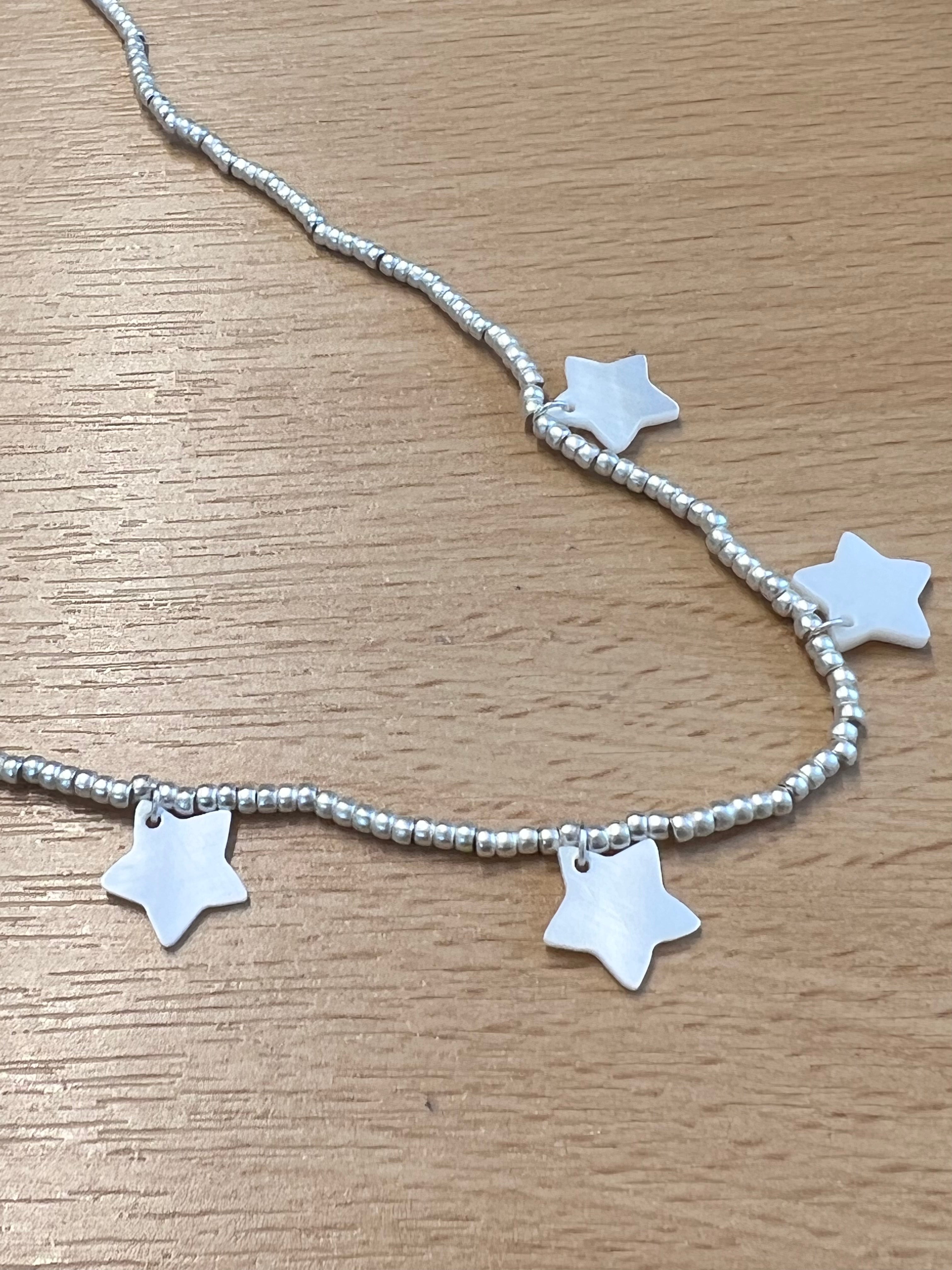 Silver Necklace with Mother of Pearl Stars