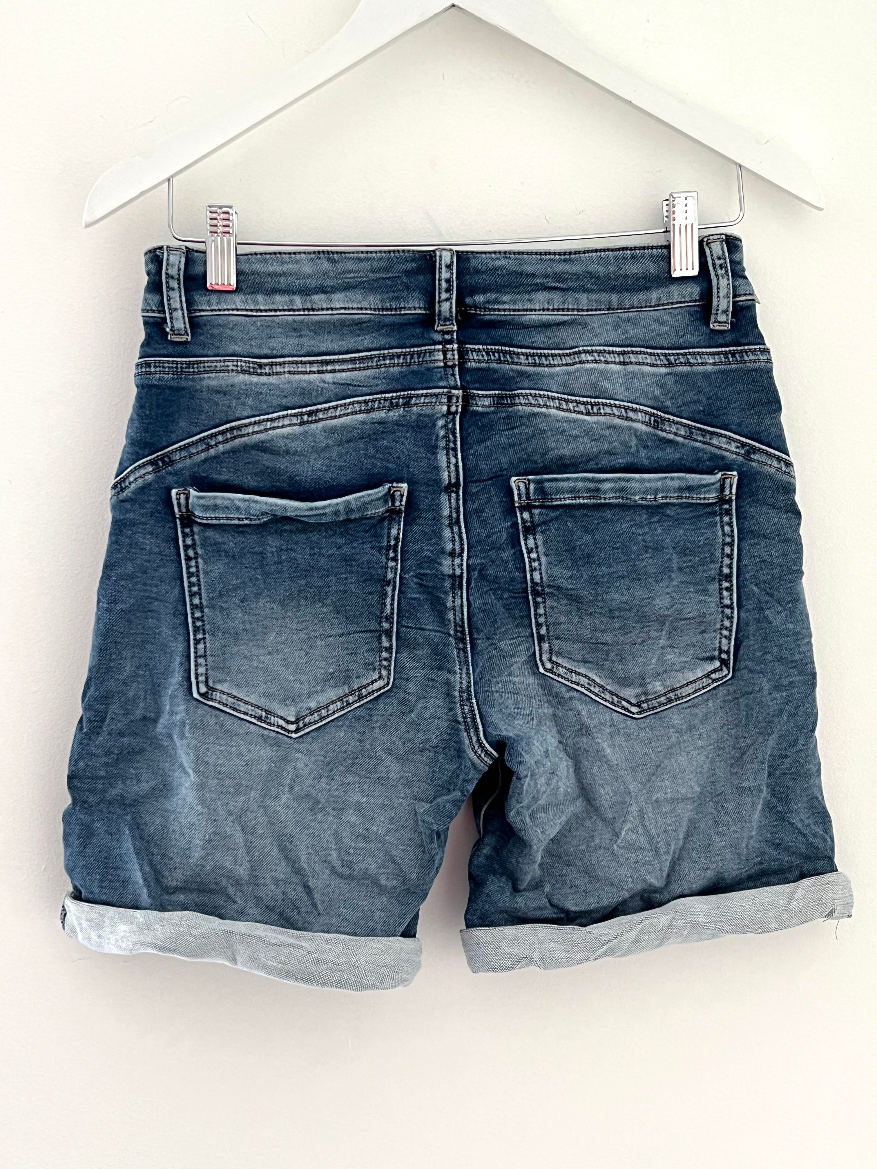 Covered Button Fly Shorts in Denim