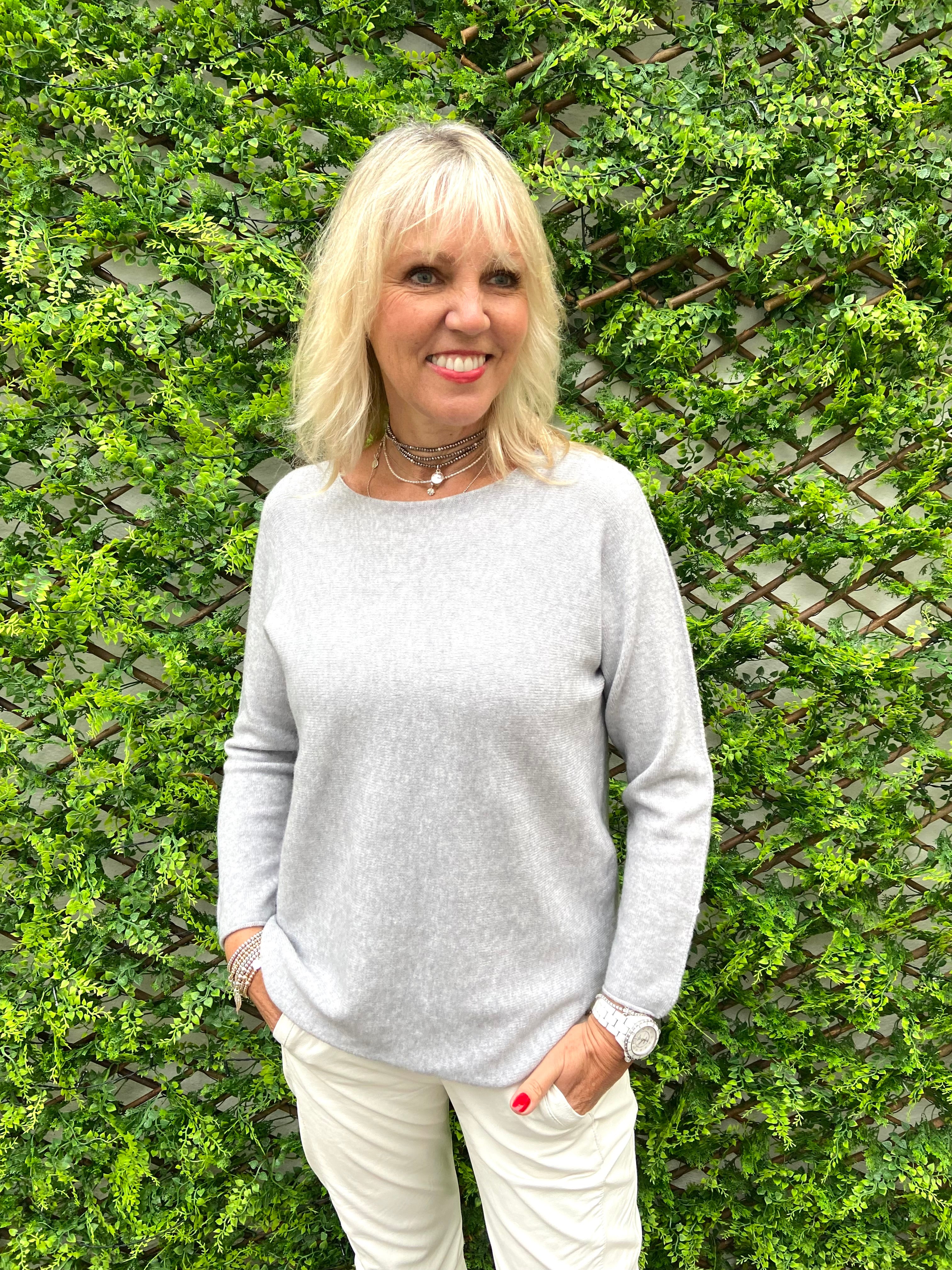 Simple Round Neck Jumper in Silvery Grey
