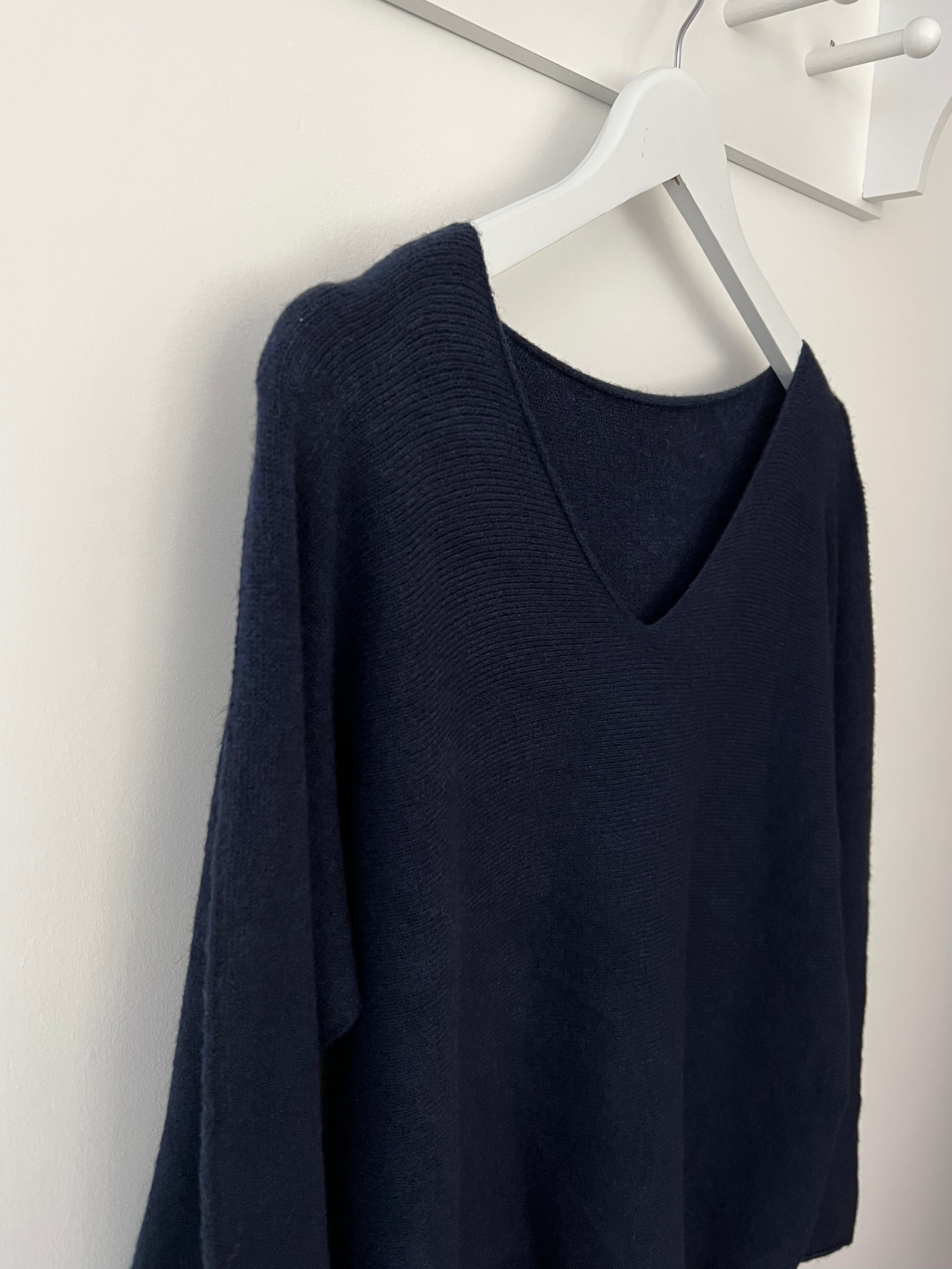 Simple V Neck Jumper in Navy