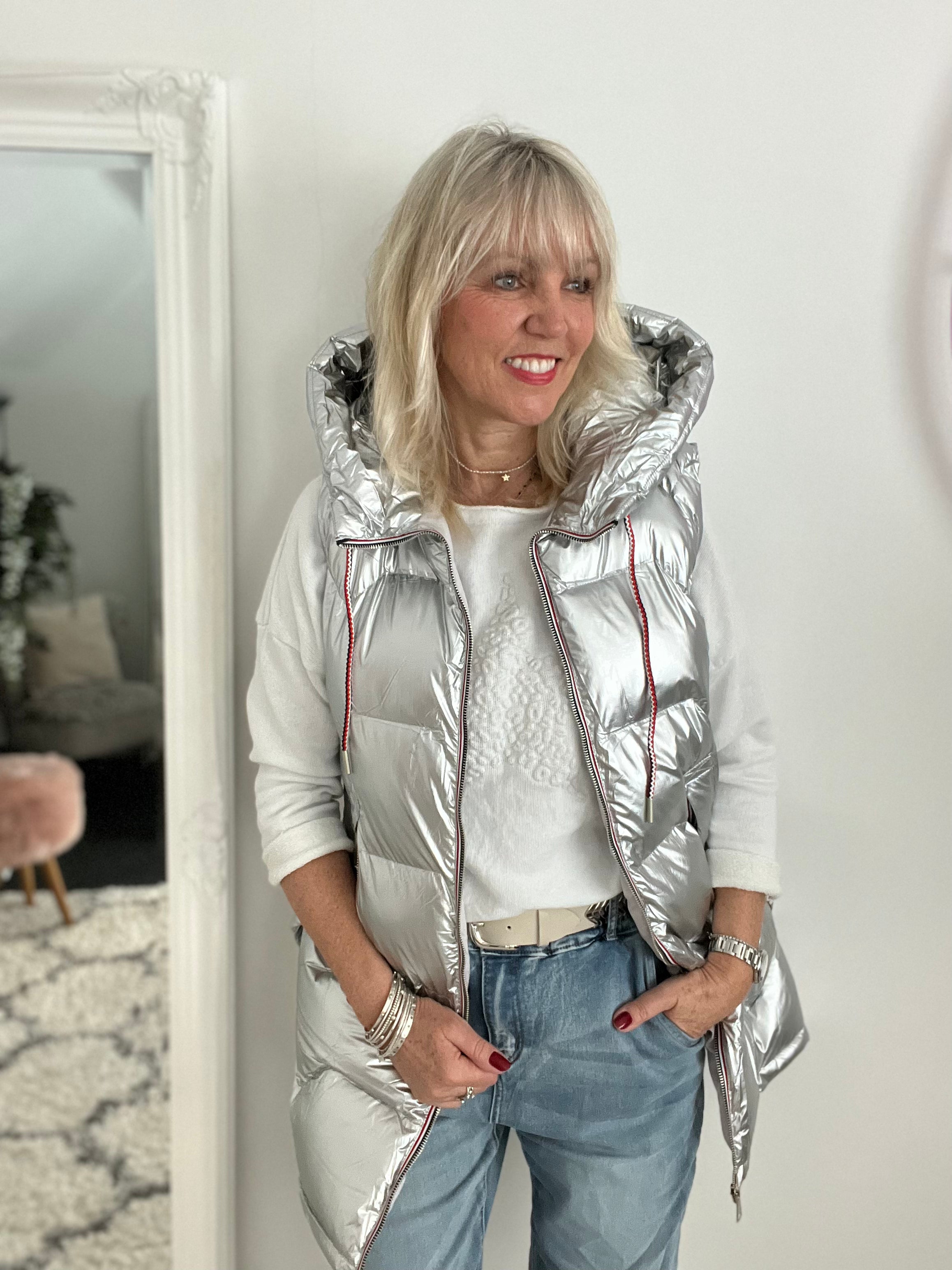 Silver Quilted Gilet with Hood