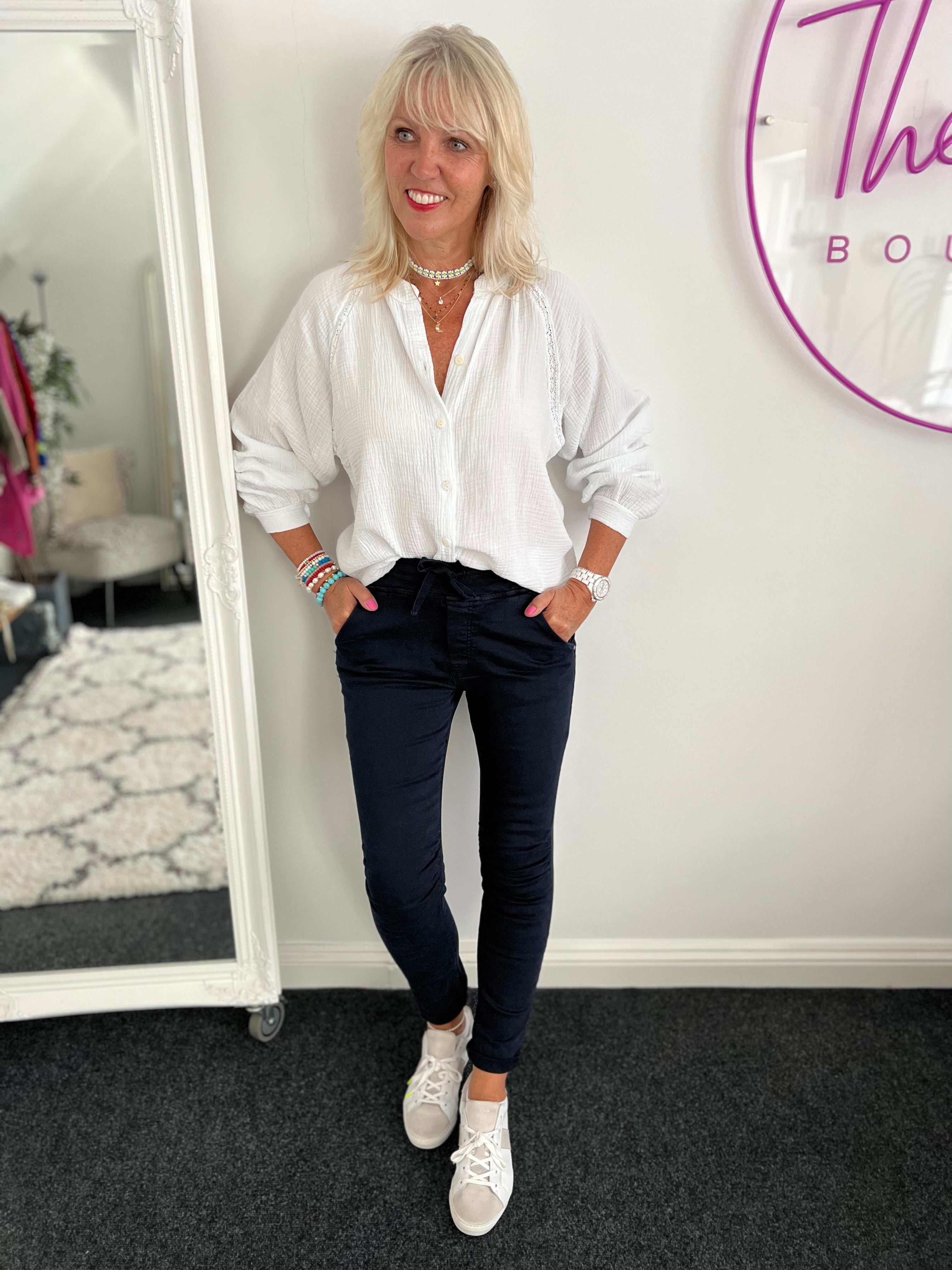 Joggers with dress shirt shop