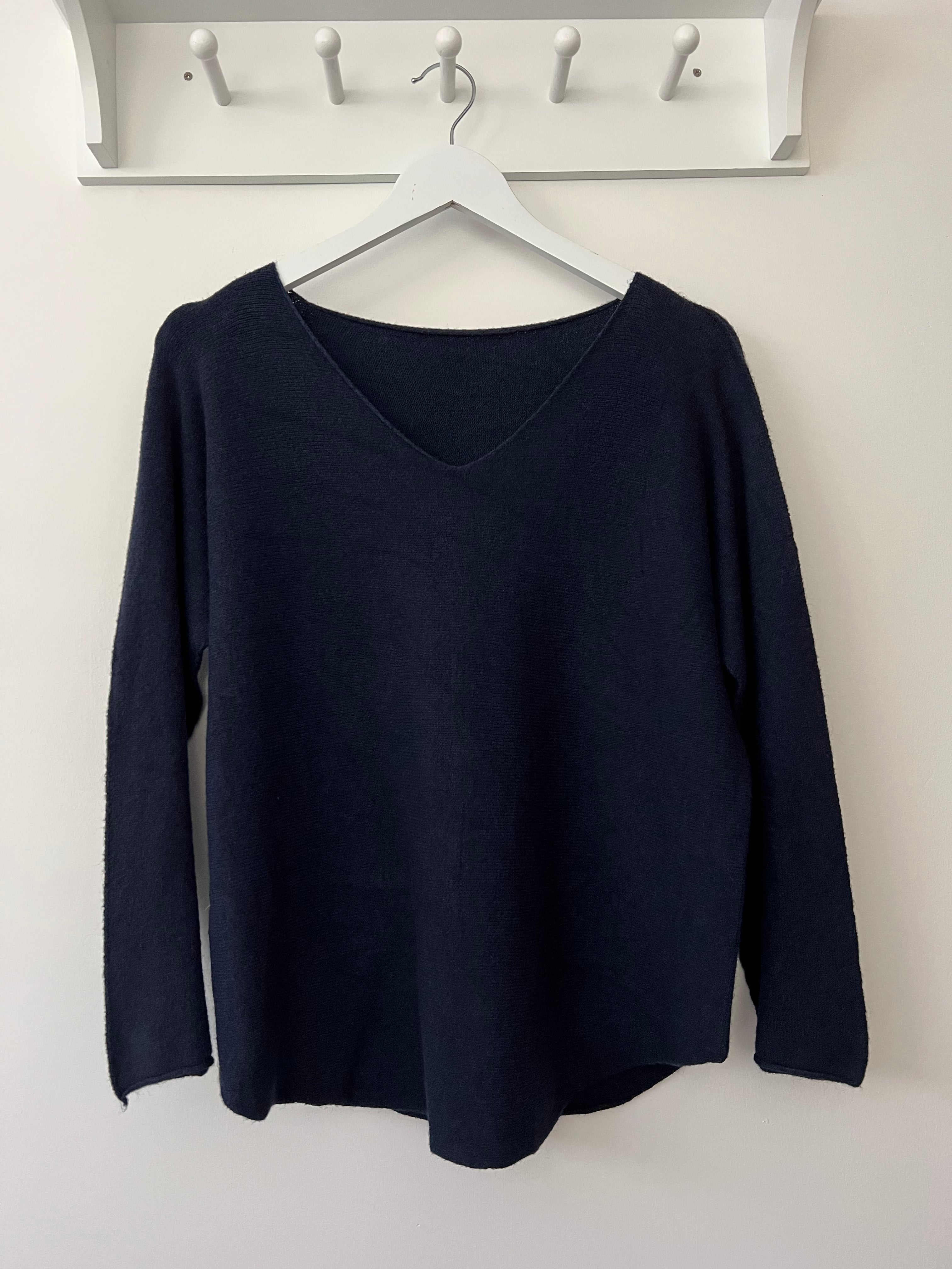 Simple V Neck Jumper in Navy