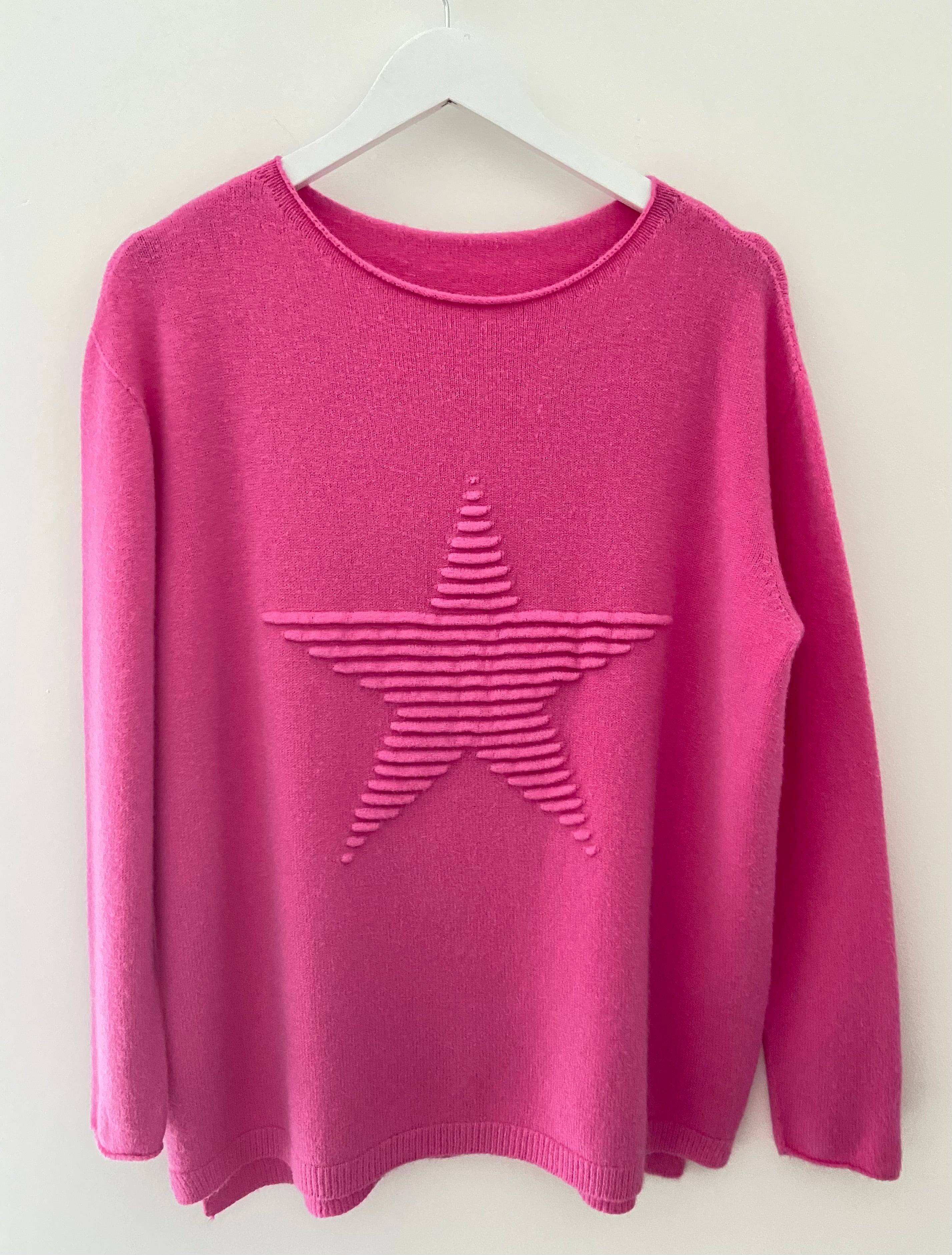 Ribbed Star Jumper in Bright Pink