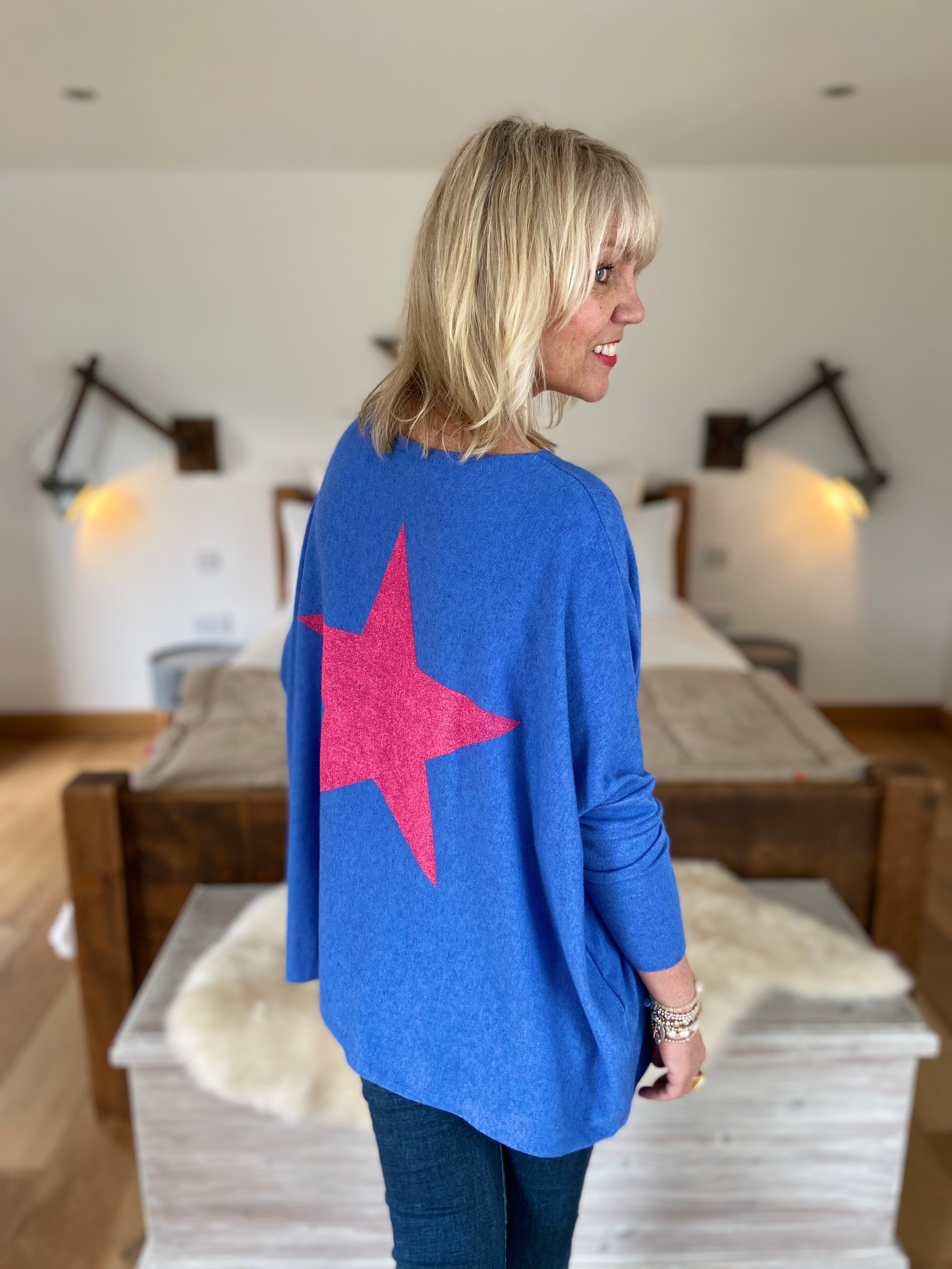 Reversible Poncho Star Jumper in Cornflower Blue