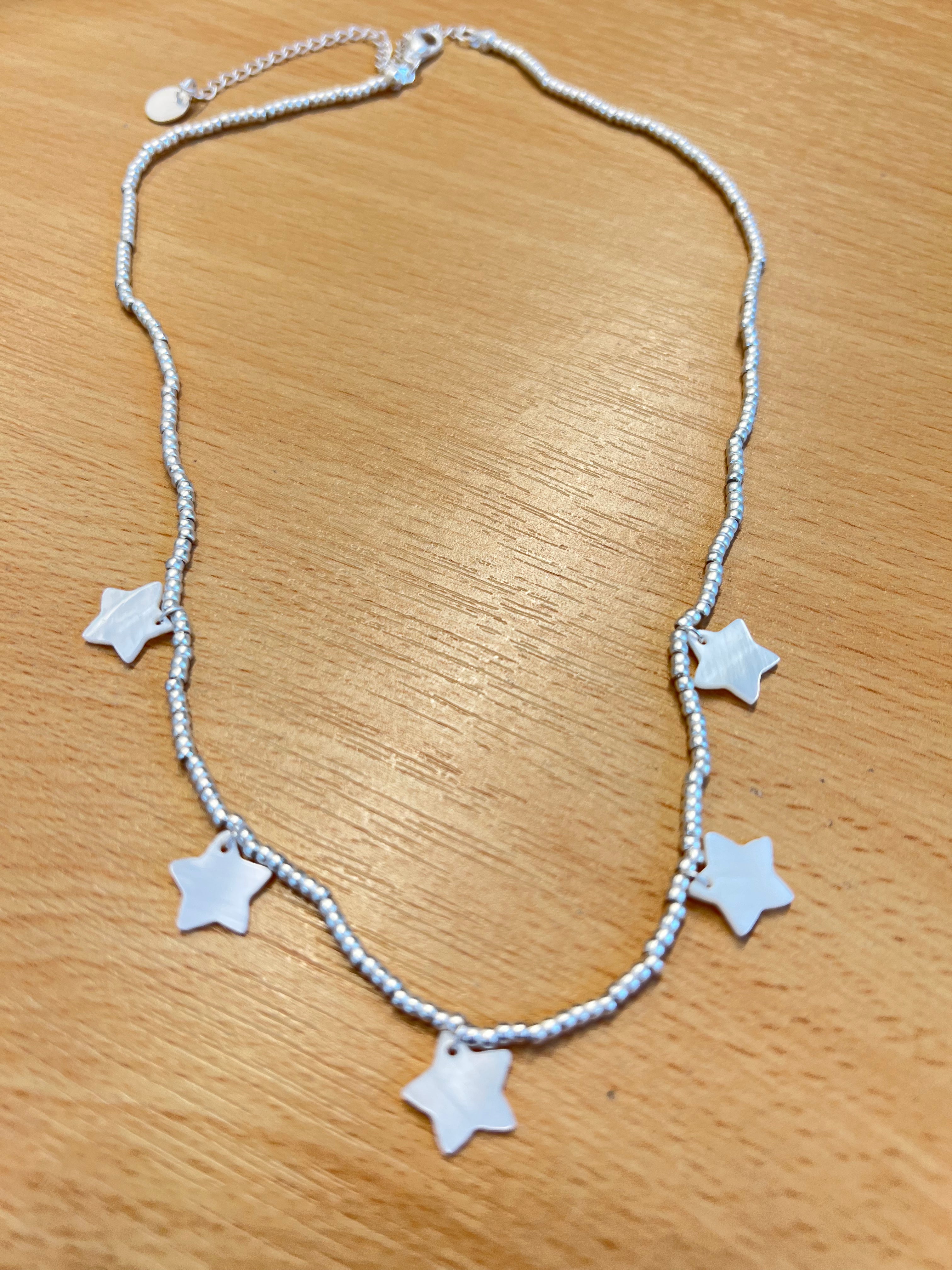 Silver Necklace with Mother of Pearl Stars