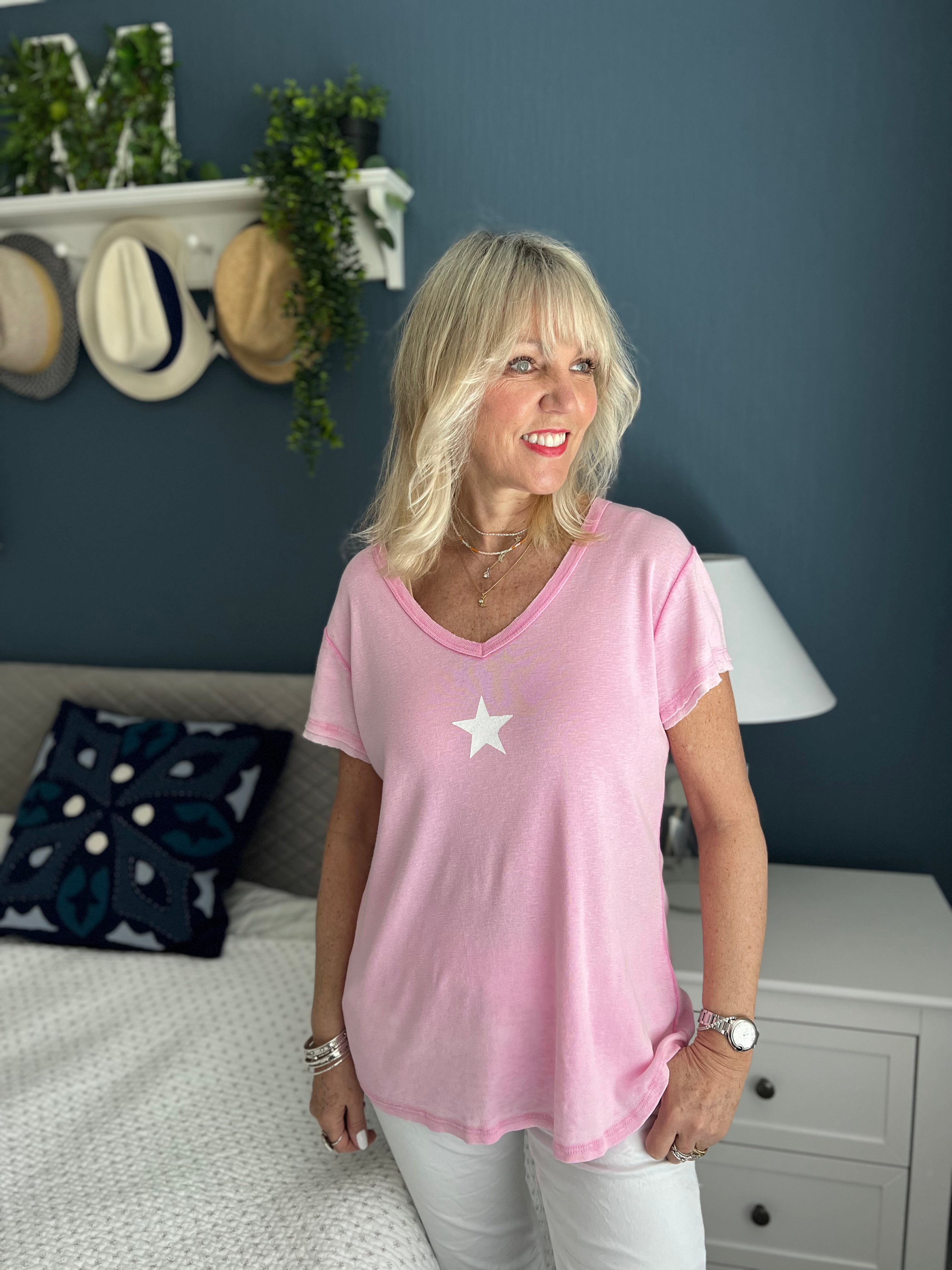 Vintage Star Tee in Light Candy Pink