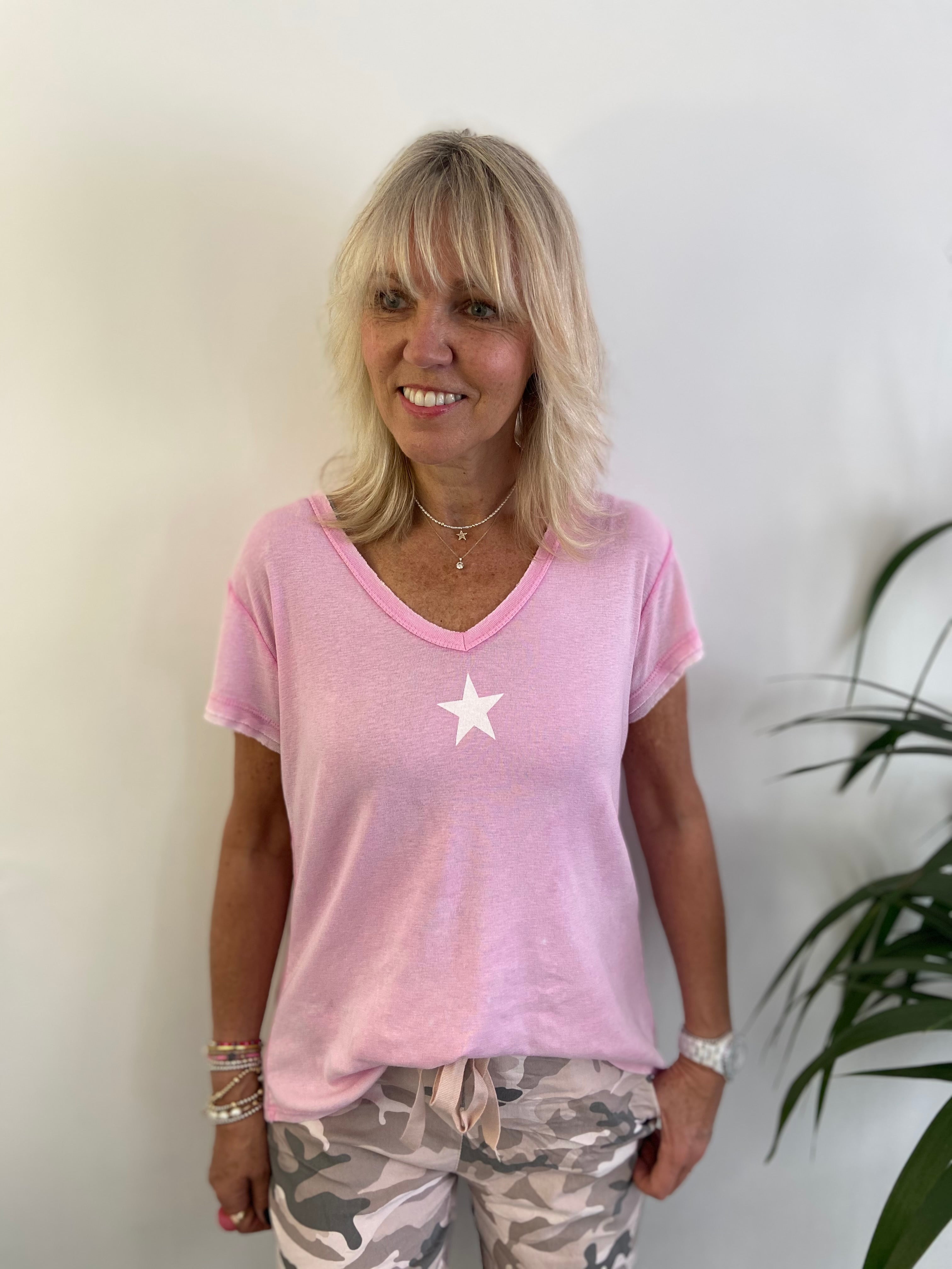 Vintage Star Tee in Light Candy Pink