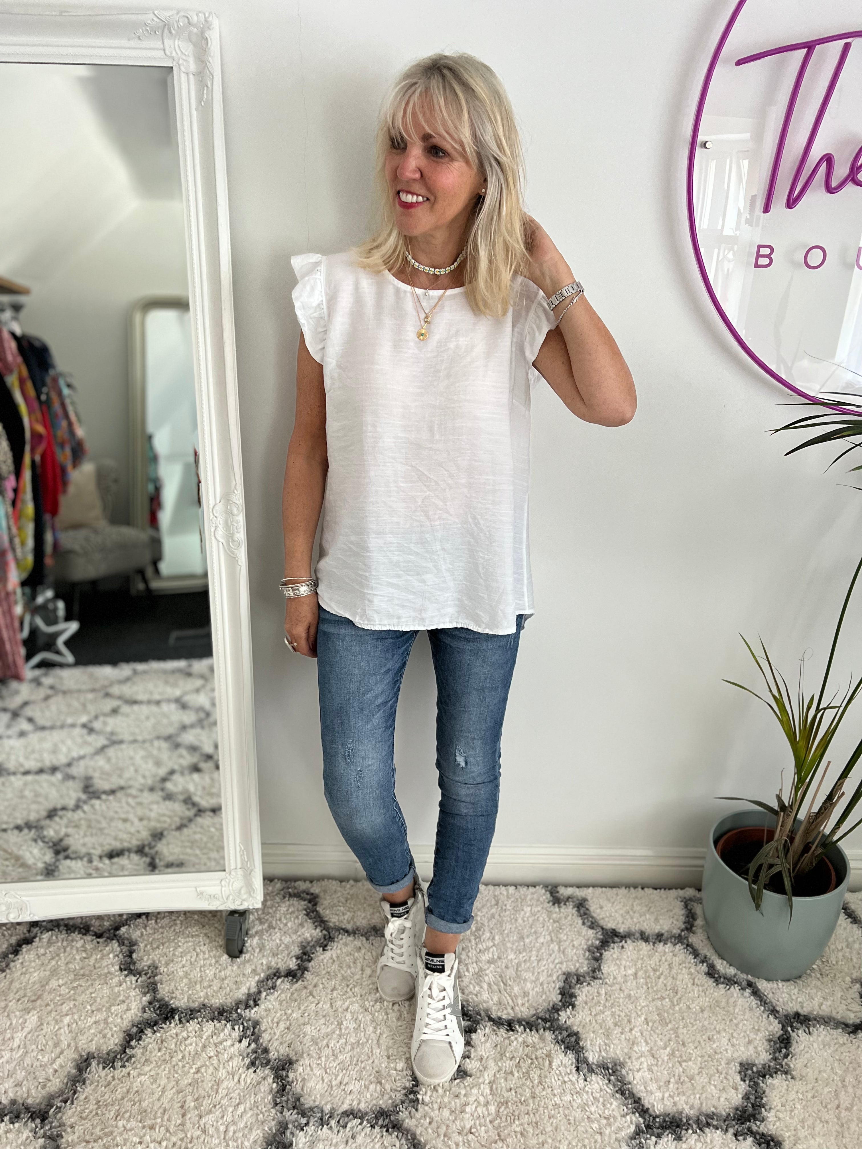 Frill Sleeve Top in White