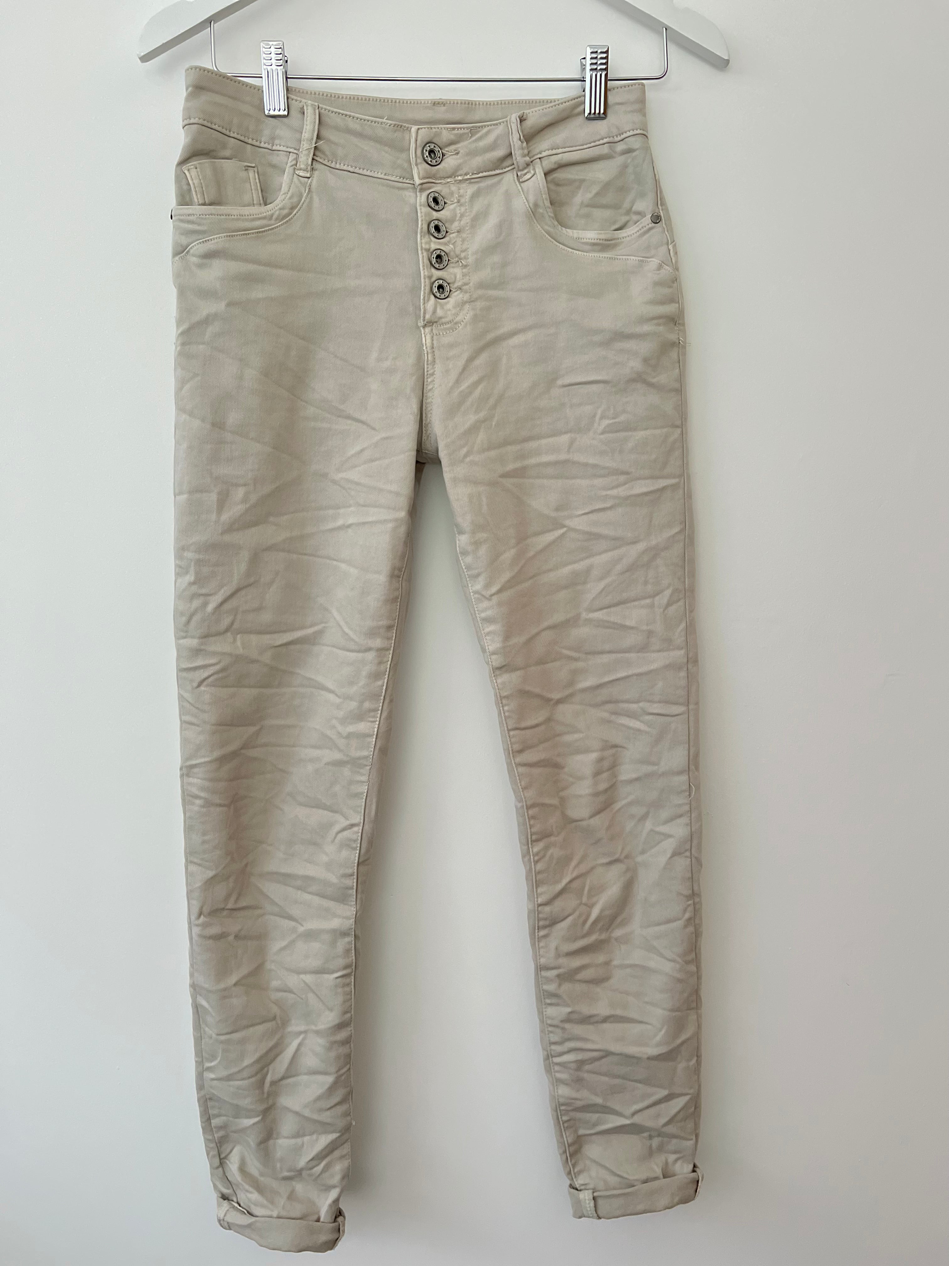Button Fly Stretch Jeans in Stone