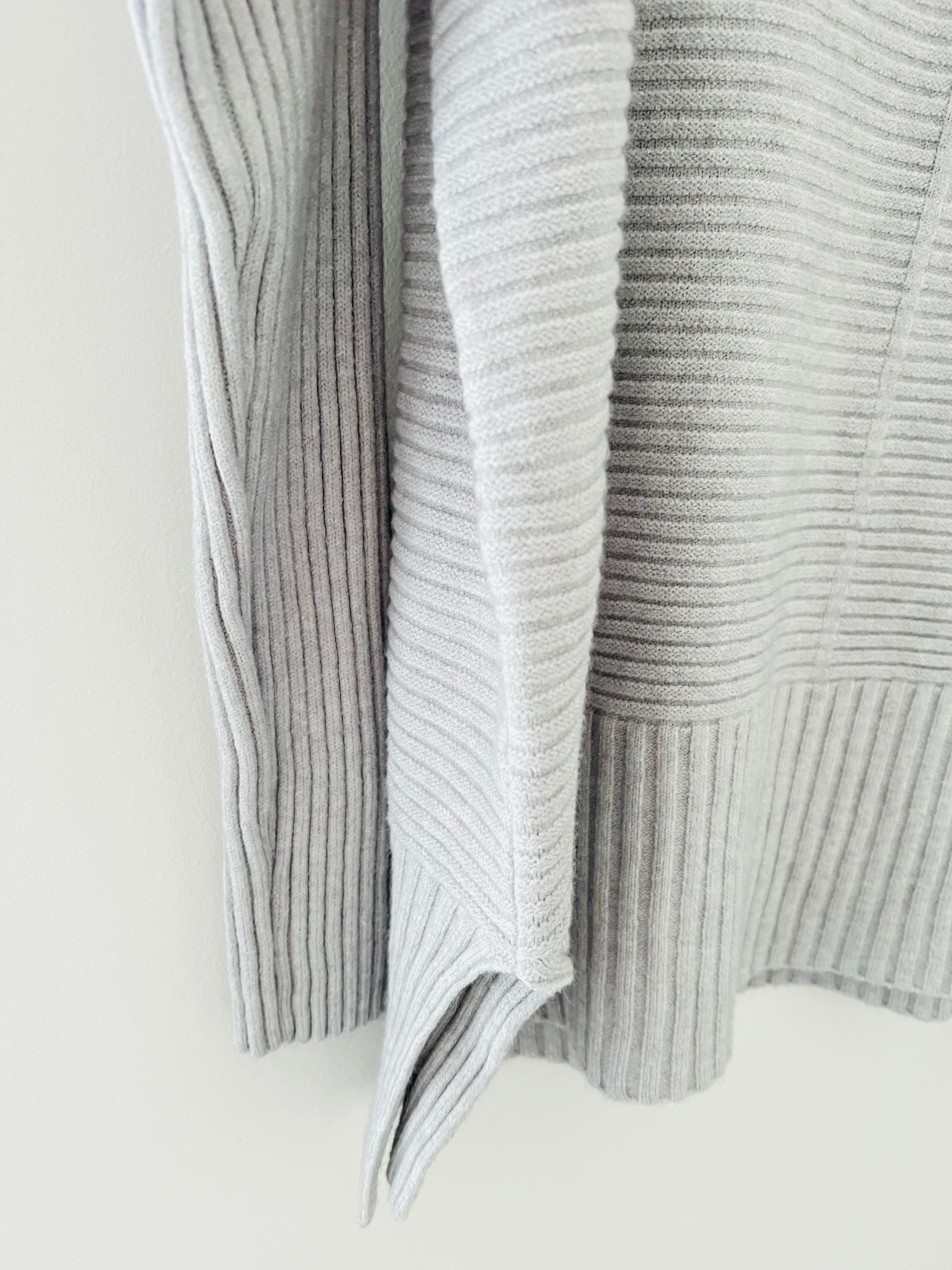 Ribbed Roll Neck Poncho Jumper in Silver Grey