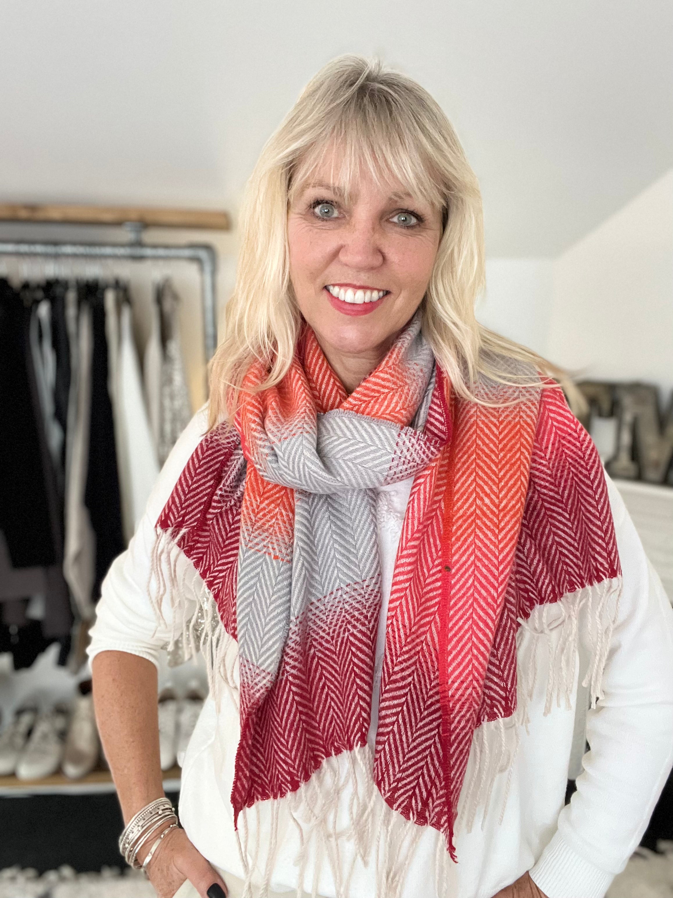 Ombre Check Scarf in Red & Orange