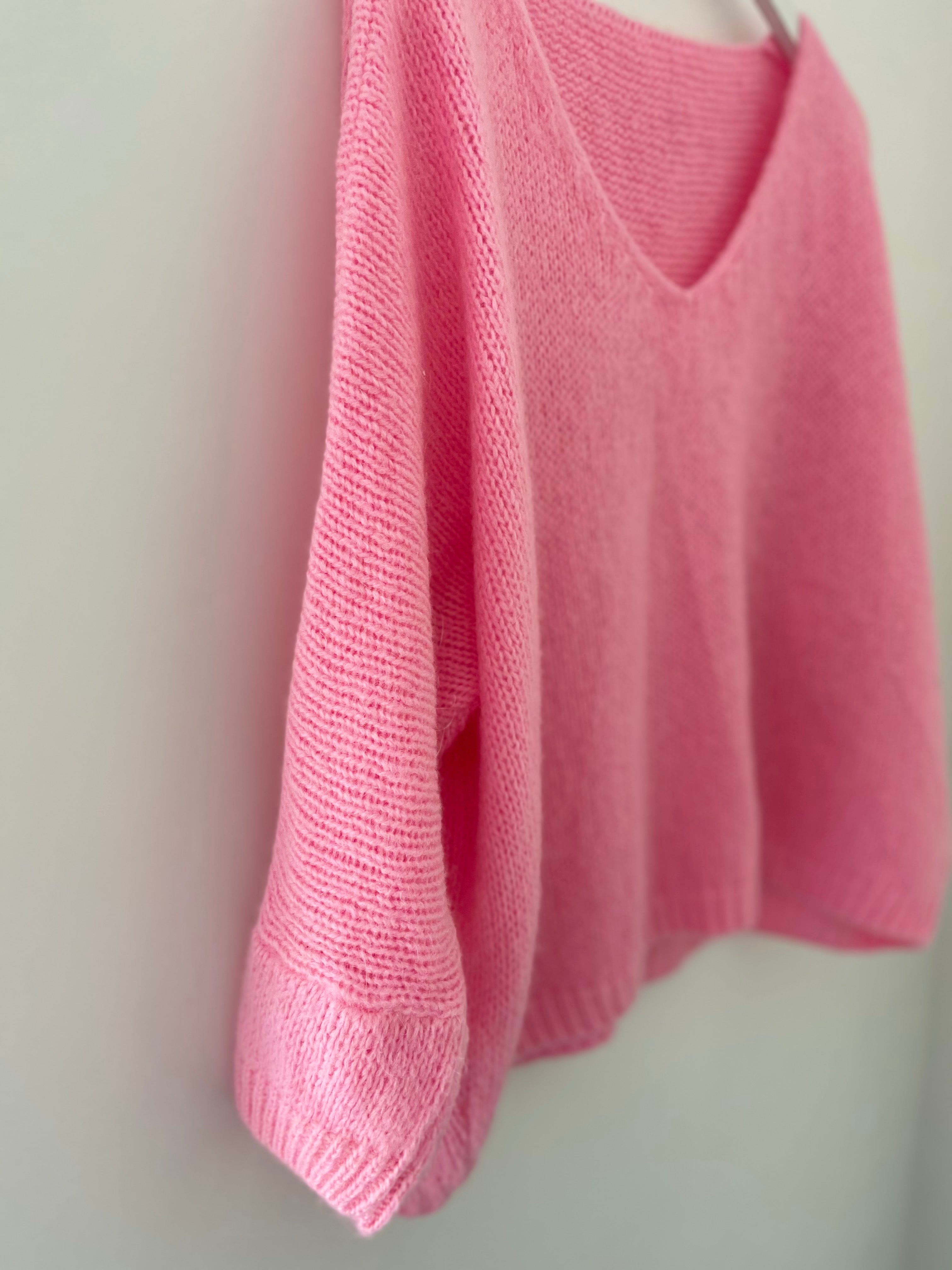 V Neck Jumper in Candy Pink