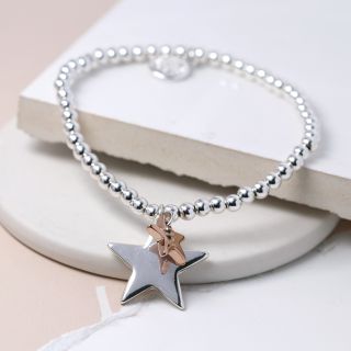 Double Star Silver Bead Bracelet