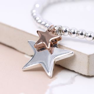 Double Star Silver Bead Bracelet