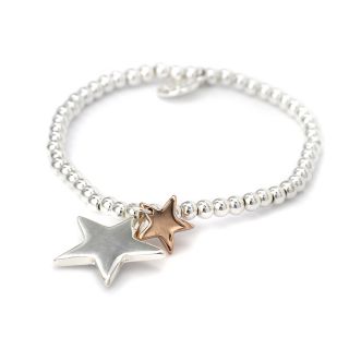 Double Star Silver Bead Bracelet